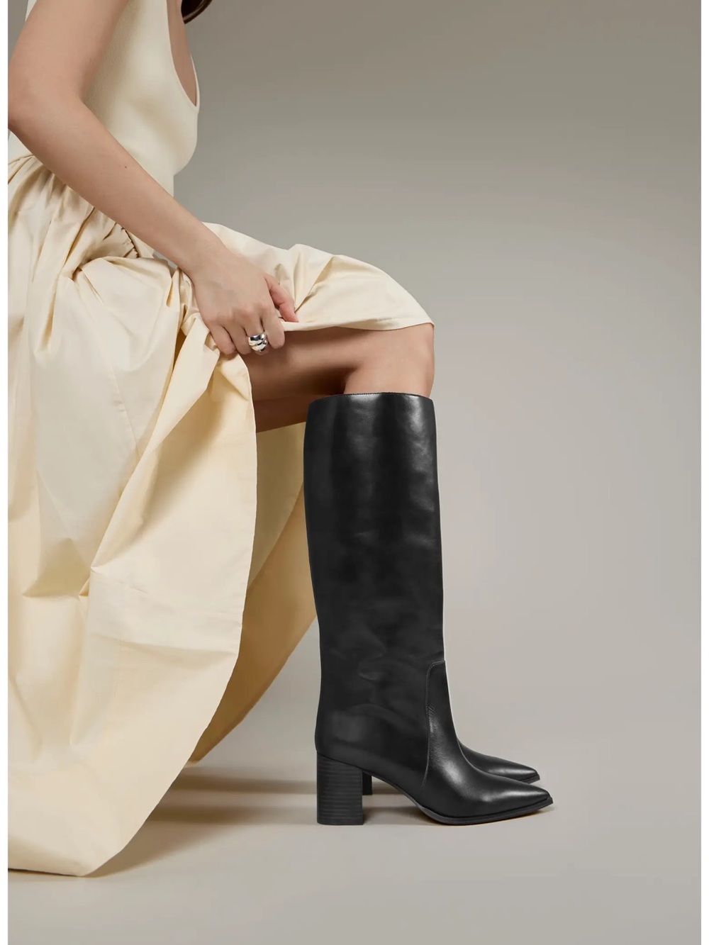 Vince Camuto ‘Lumina’ Black Leather Knee-High Block Heel Boots